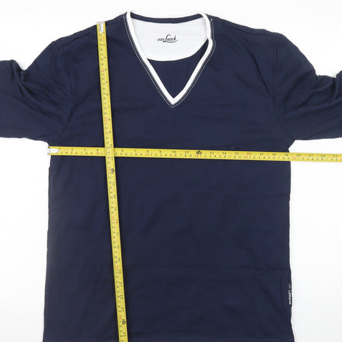 Van Laack Men's Blue V-Neck Long Sleeve Cotton Blend T-Shirt M