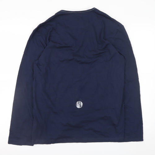 Van Laack Men's Blue V-Neck Long Sleeve Cotton Blend T-Shirt M