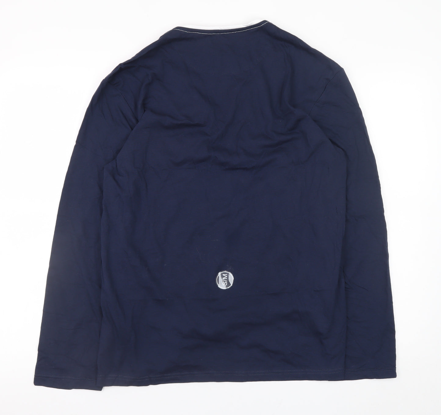 Van Laack Men's Blue V-Neck Long Sleeve Cotton Blend T-Shirt M
