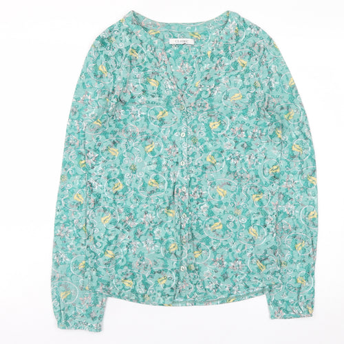 Marks and Spencer Women's Green Floral Button Blouse Size 10