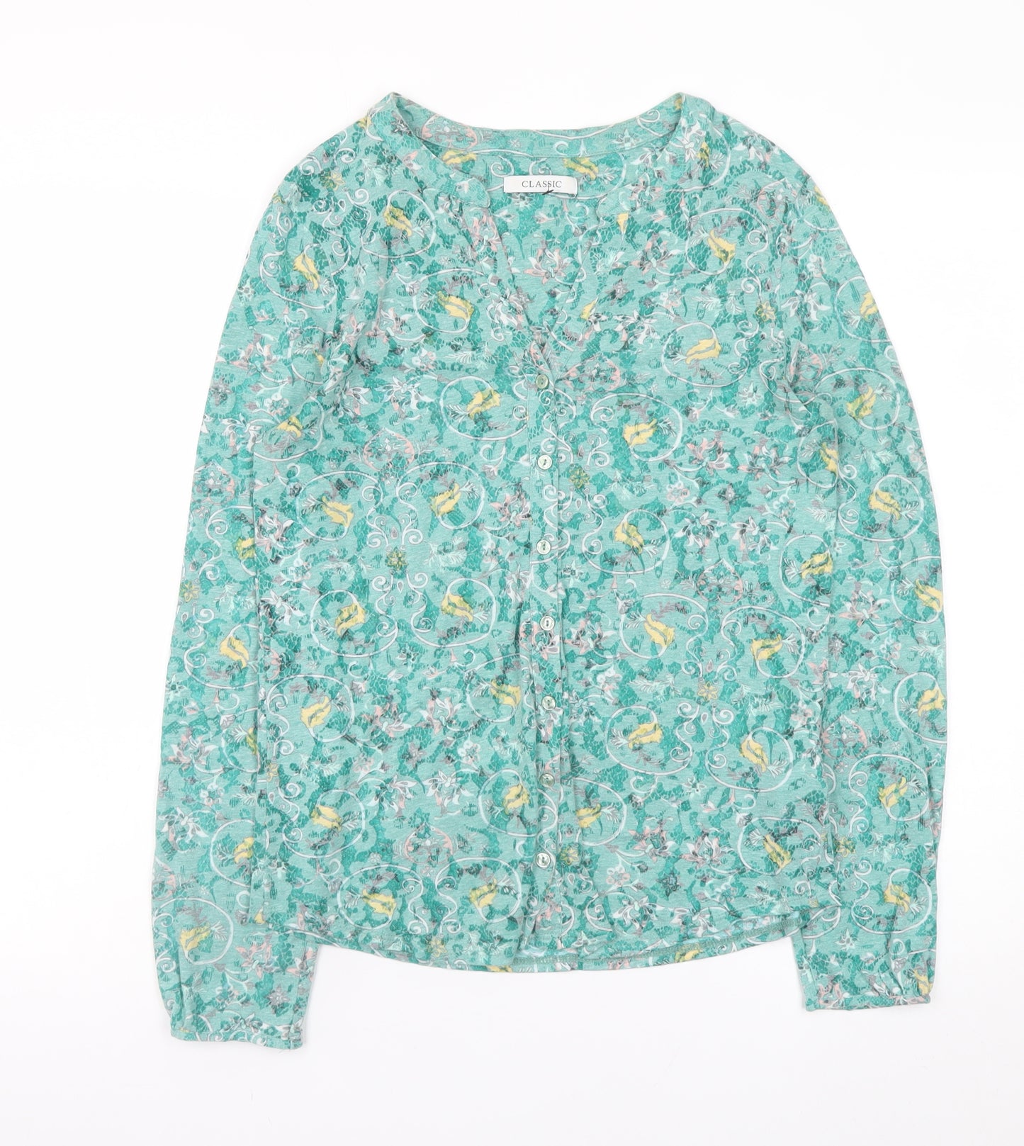 Marks and Spencer Women's Green Floral Button Blouse Size 10