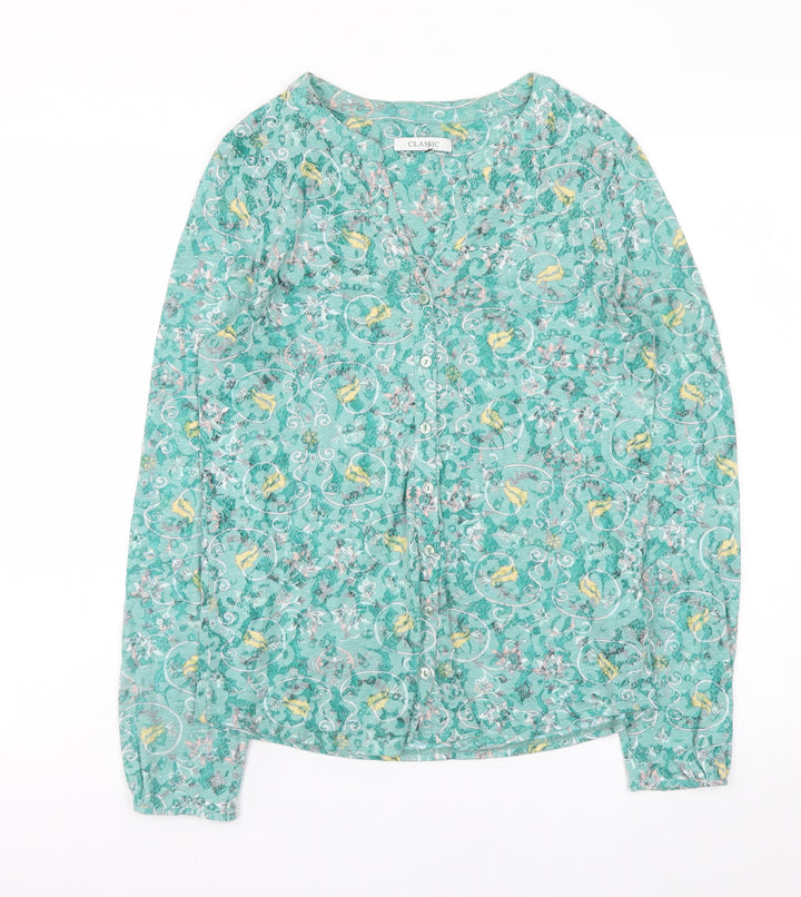 Marks and Spencer Women's Green Floral Button Blouse Size 10
