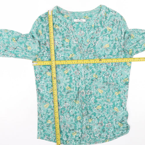 Marks and Spencer Women's Green Floral Button Blouse Size 10