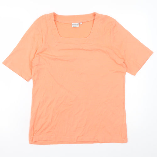 Signature Experience Women's Orange Cotton Short Sleeve Square Neck T-Shirt L