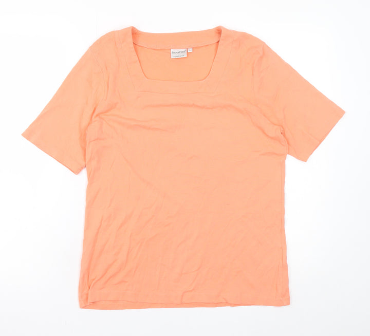 Signature Experience Women's Orange Cotton Short Sleeve Square Neck T-Shirt L