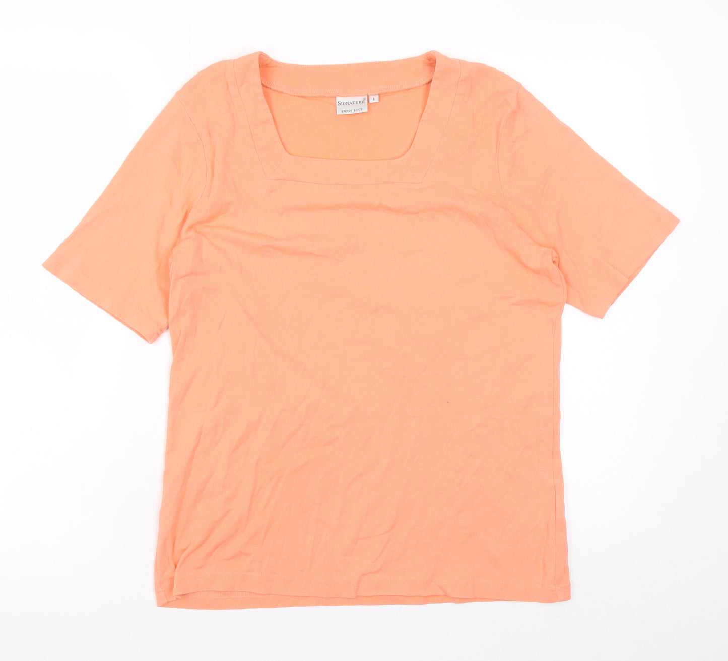 Signature Experience Women's Orange Cotton Short Sleeve Square Neck T-Shirt L