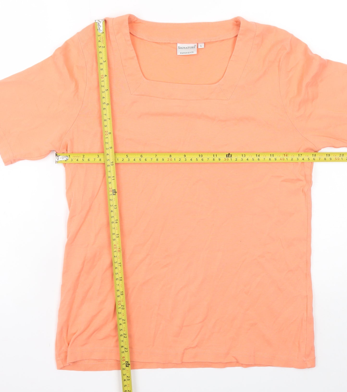 Signature Experience Women's Orange Cotton Short Sleeve Square Neck T-Shirt L