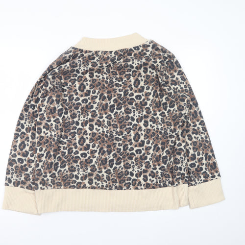 Tu Women Beige Leopard Print V-Neck Pullover Jumper Size M