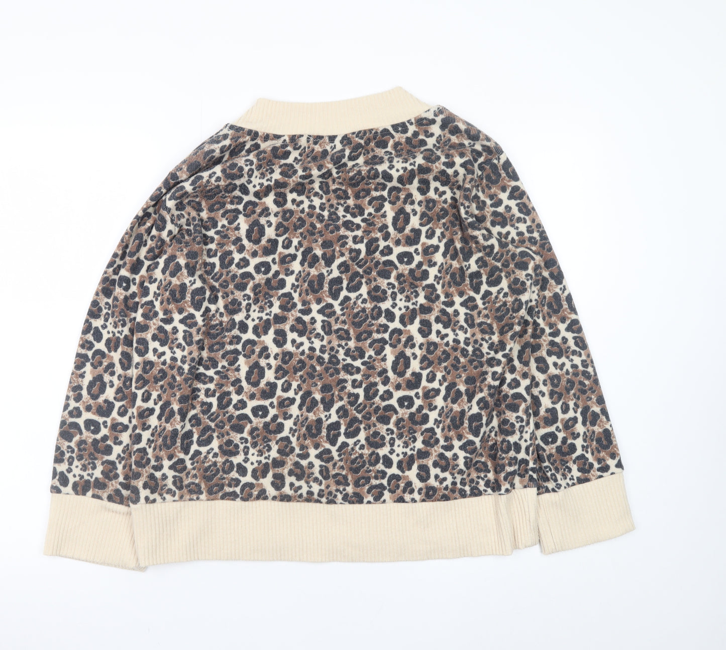 Tu Women Beige Leopard Print V-Neck Pullover Jumper Size M