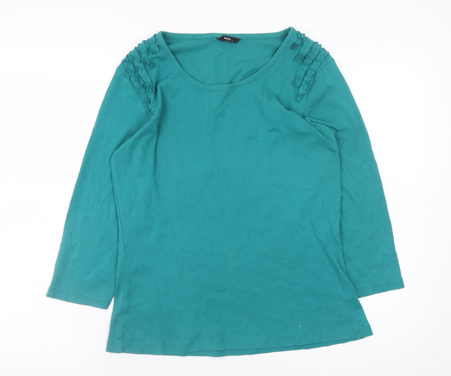M&Co. Women's Green 3/4 Sleeve Cotton Top Size L