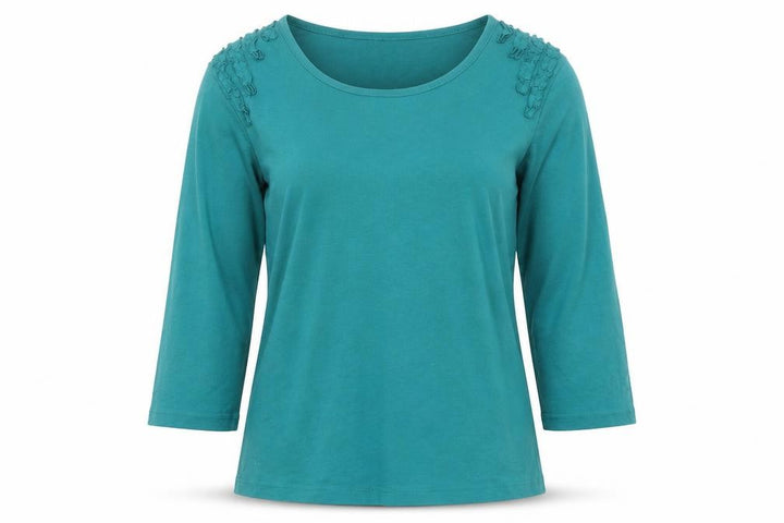 M&Co Women's Green 3/4 Sleeve Cotton Top Size L