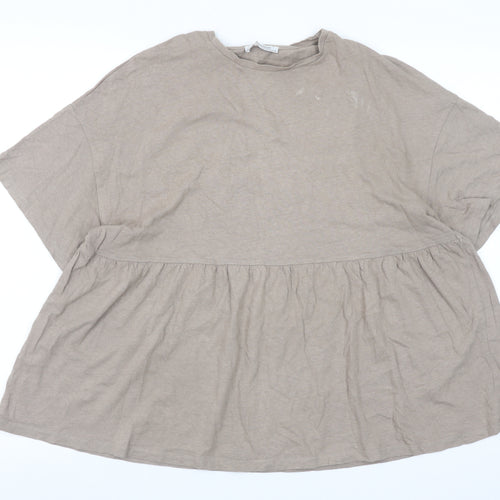 Zara Women Beige Relaxed Tunic T-Shirt Short Sleeve Cotton S