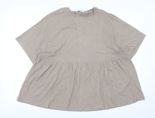 Zara Women Beige Relaxed Tunic T-Shirt Short Sleeve Cotton S