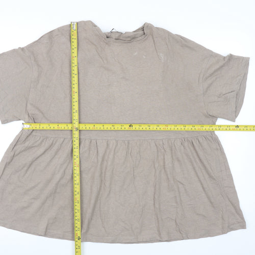 Zara Women Beige Relaxed Tunic T-Shirt Short Sleeve Cotton S