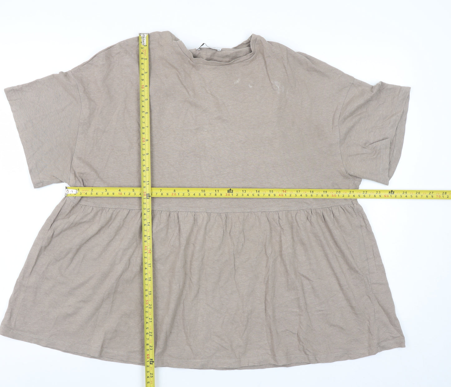Zara Women Beige Relaxed Tunic T-Shirt Short Sleeve Cotton S