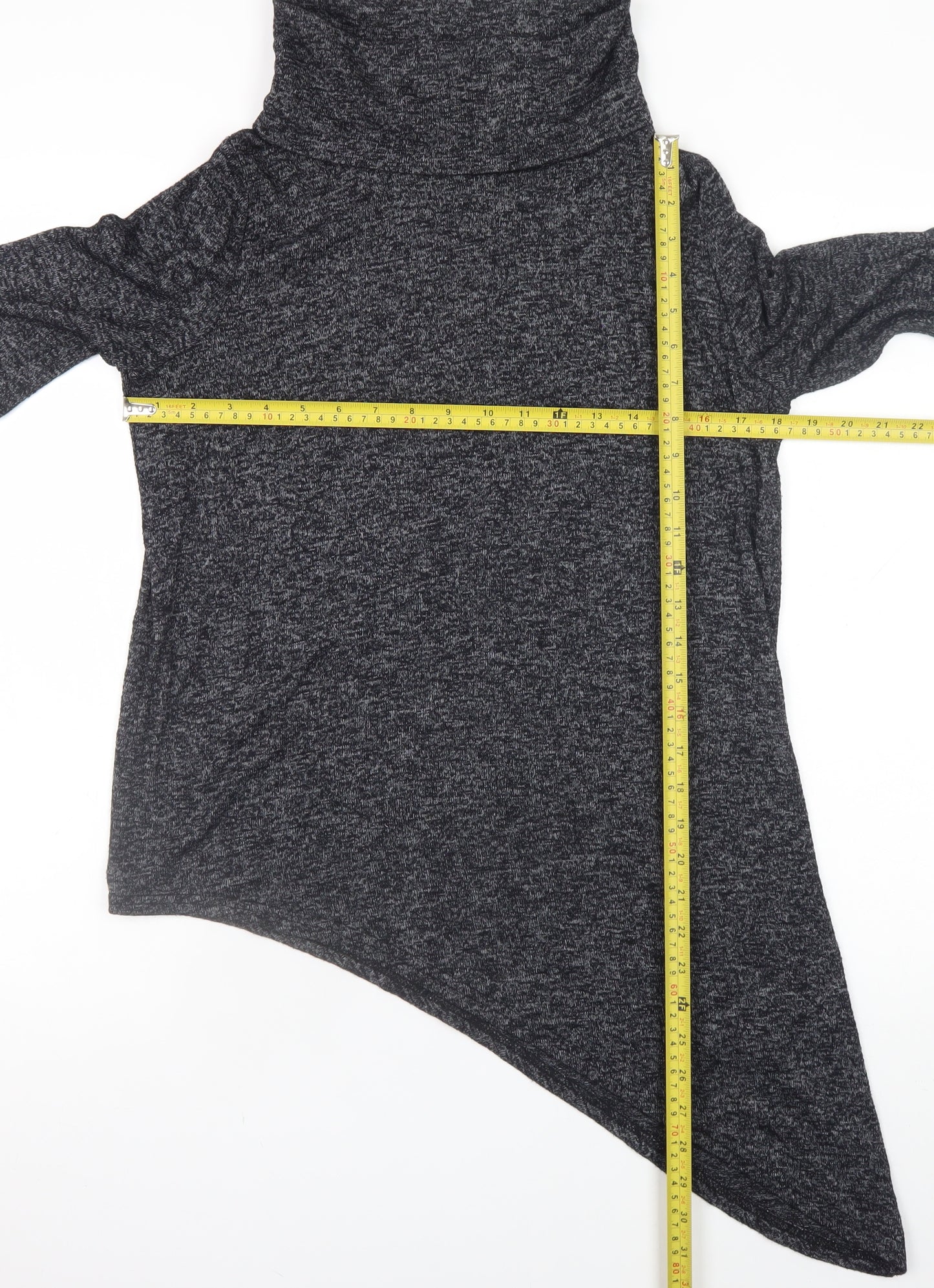 New Look Women’s Grey Roll Neck Asymmetrical Knit Jumper Size 12