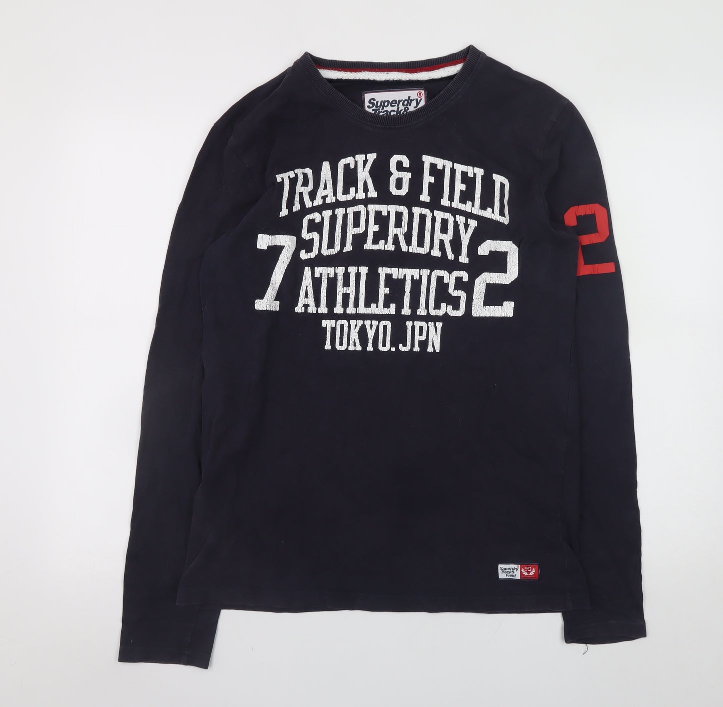 Superdry Men’s Blue Long Sleeve Track & Field Cotton T-Shirt Size M