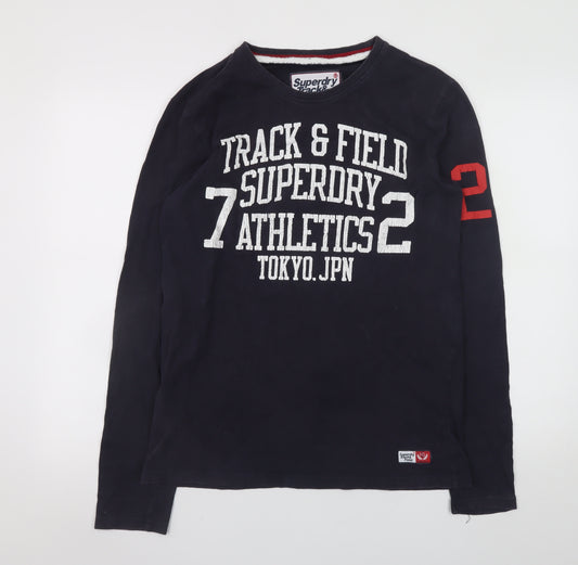Superdry Men’s Blue Long Sleeve Track & Field Cotton T-Shirt Size M