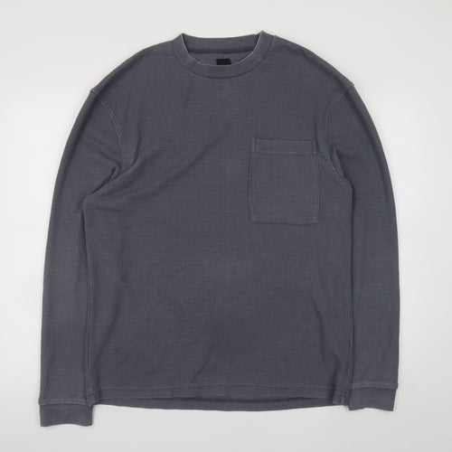 River Island Men's Grey Long Sleeve Crew Neck Cotton T-Shirt Size M