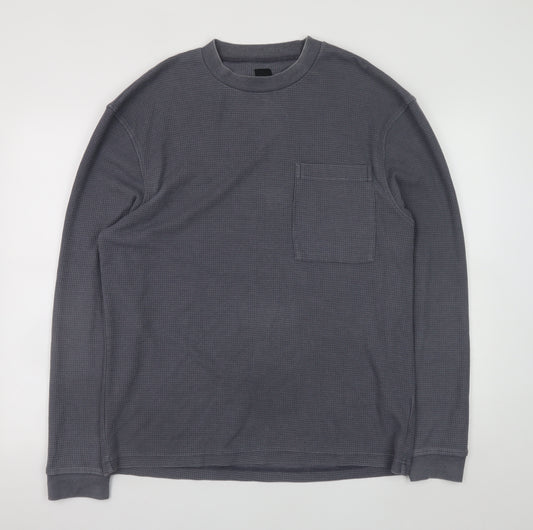 River Island Men's Grey Long Sleeve Crew Neck Cotton T-Shirt Size M