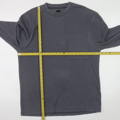 River Island Men's Grey Long Sleeve Crew Neck Cotton T-Shirt Size M