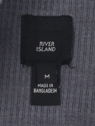 River Island Men's Grey Long Sleeve Crew Neck Cotton T-Shirt Size M
