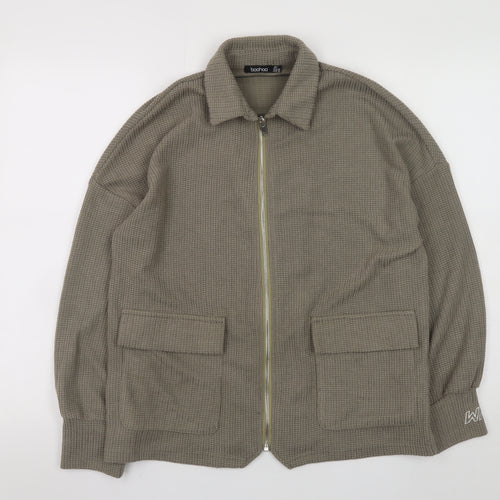 boohoo Men’s Beige Knit Zip Basic Jacket Size S Casual Regular Fit