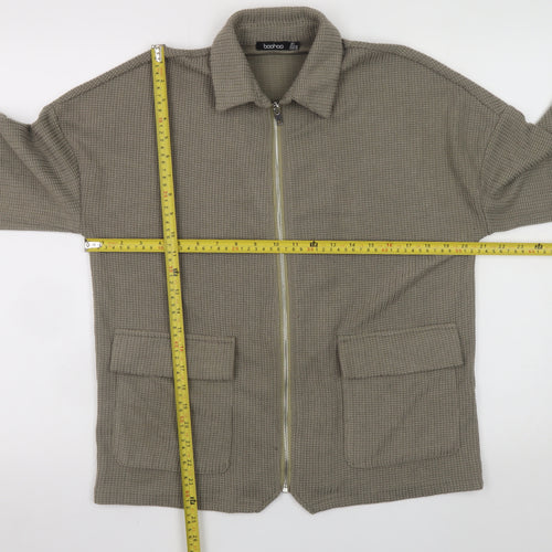 boohoo Men’s Beige Knit Zip Basic Jacket Size S Casual Regular Fit