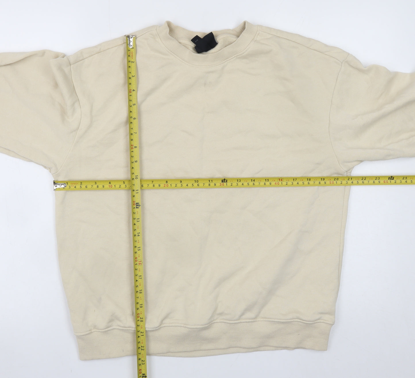 H&M Men's Beige Loose Fit Crew Neck Sweatshirt XS