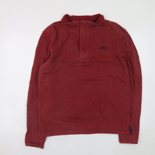 Weird Fish Men's Red Cotton Henley Sweatshirt Size M