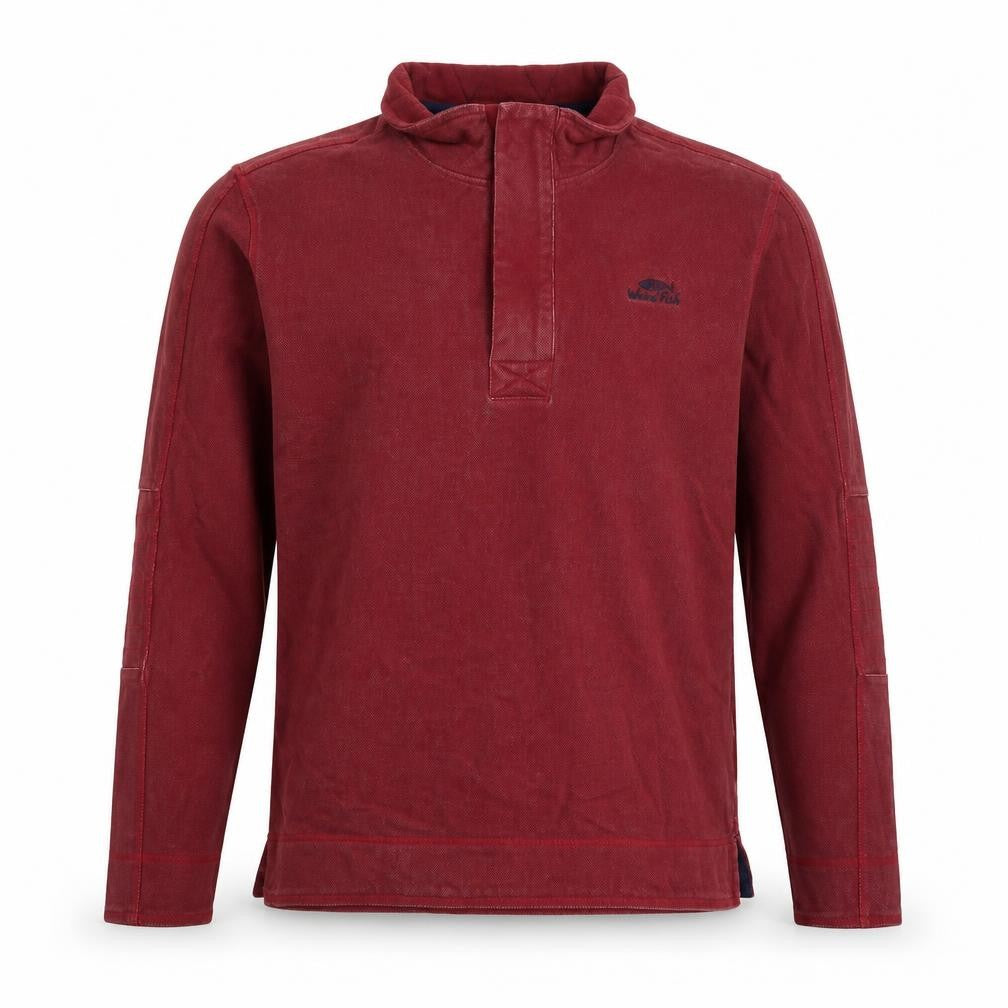 Front view of Weird Fish Men's Red Cotton Henley Sweatshirt, size M