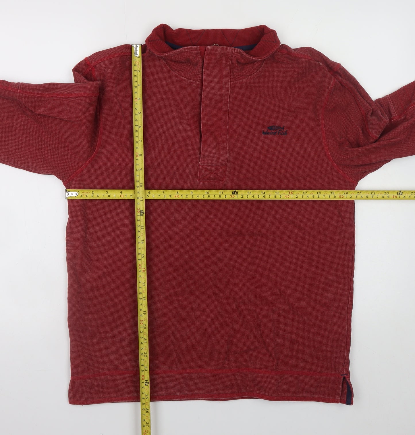 Weird Fish Men's Red Cotton Henley Sweatshirt Size M