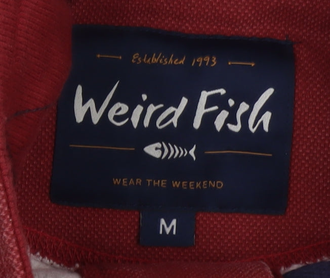 Weird Fish Men's Red Cotton Henley Sweatshirt Size M