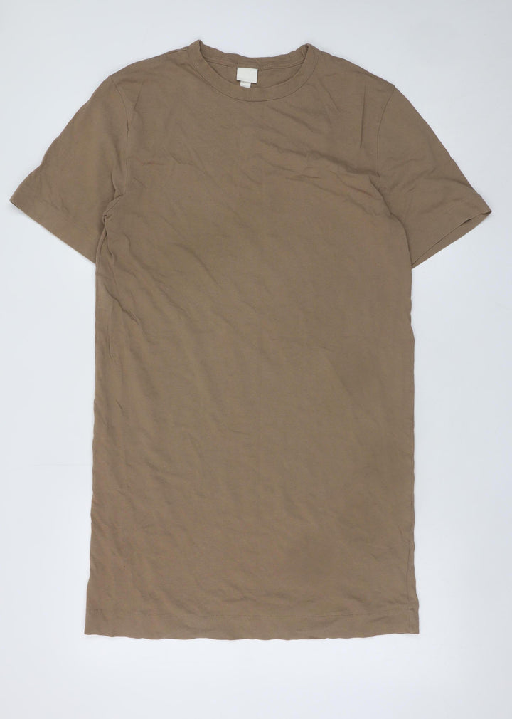 H&M Women Brown T-Shirt Dress Size S Casual Cotton Summer