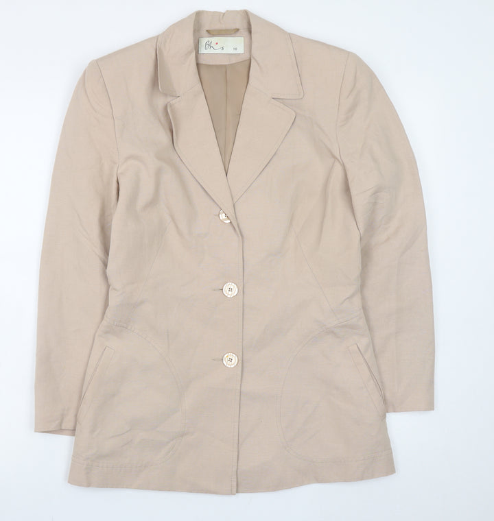 BHS Women Beige Size 10 Classic Linen Blend Blazer Jacket