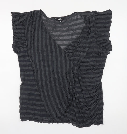 Marks and Spencer Per Una Speziale Black Stripe Wrap Blouse Women's Size 18