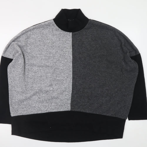 M&Co Women’s Grey Black Colour Block Mock Neck Long Sleeve Jumper Size 12