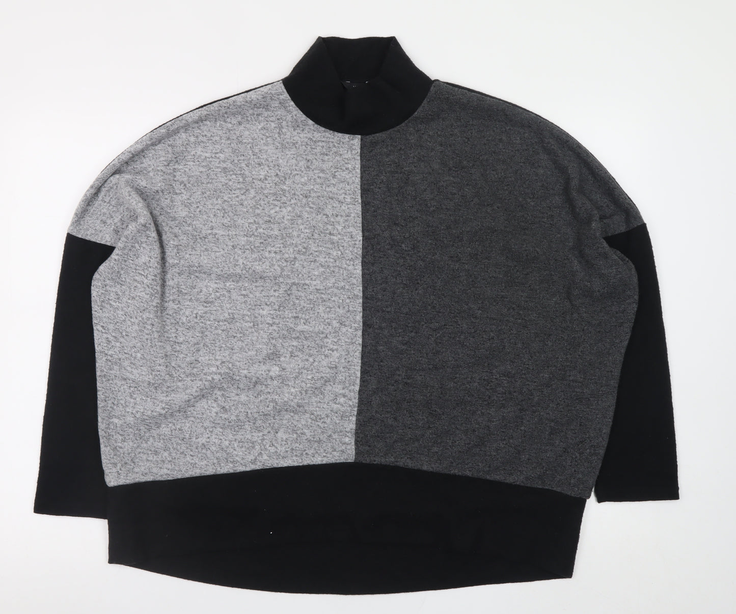 M&Co Women’s Grey Black Colour Block Mock Neck Long Sleeve Jumper Size 12