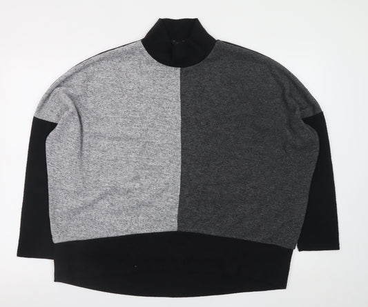 M&Co Women’s Grey Black Colour Block Mock Neck Long Sleeve Jumper Size 12