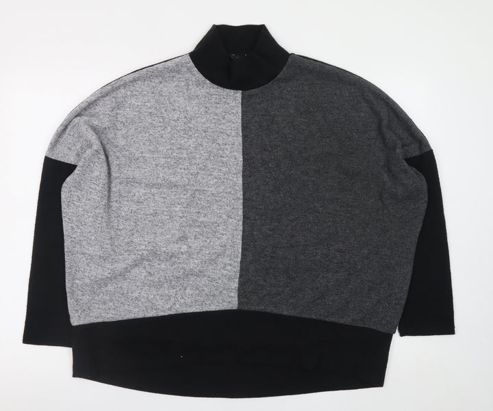 M&Co Women’s Grey Black Colour Block Mock Neck Long Sleeve Jumper Size 12
