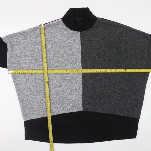 M&Co Women’s Grey Black Colour Block Mock Neck Long Sleeve Jumper Size 12