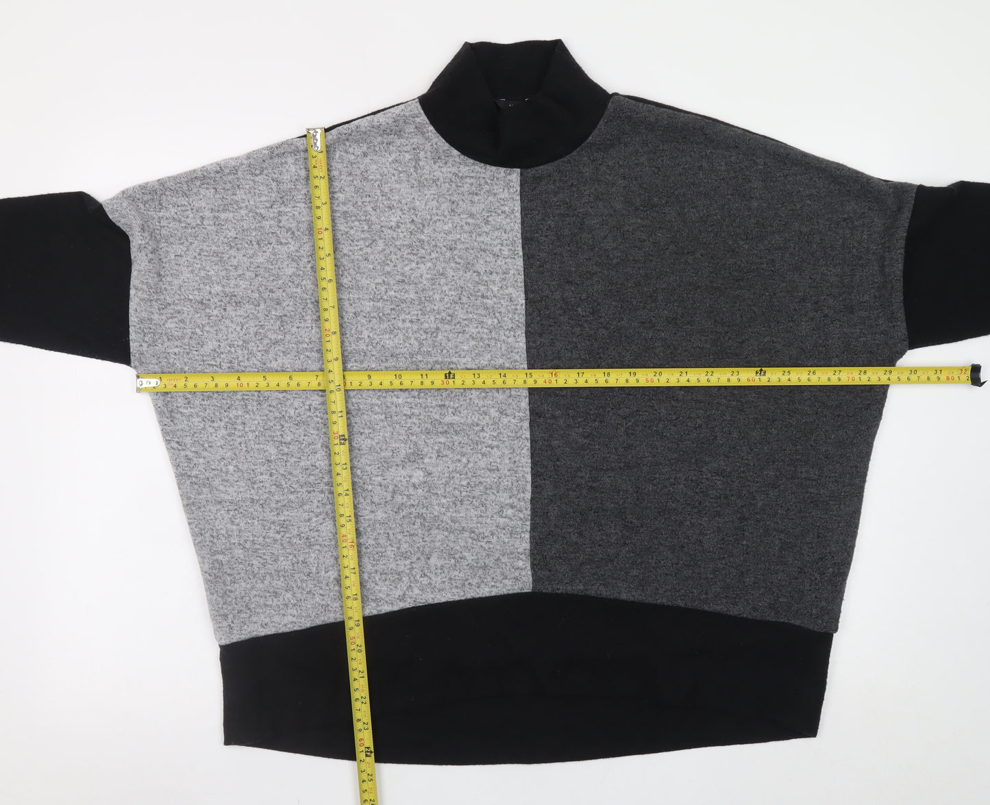 M&Co Women’s Grey Black Colour Block Mock Neck Long Sleeve Jumper Size 12