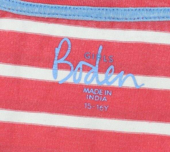 Boden Girls Red Striped Long Sleeve Cotton T-Shirt 15-16 Years