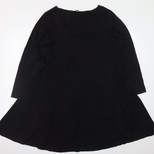 ASOS Women Black Size 14 Skater Dress Long Sleeve Square Neck