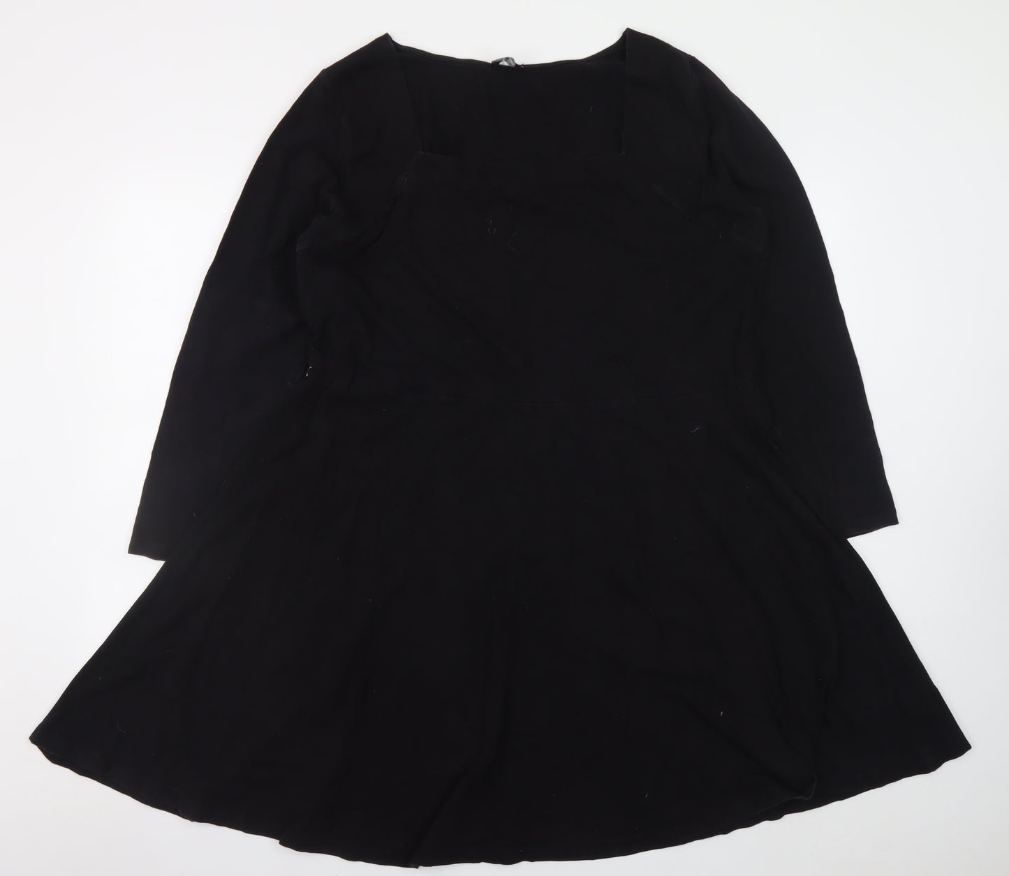ASOS Women Black Size 14 Skater Dress Long Sleeve Square Neck