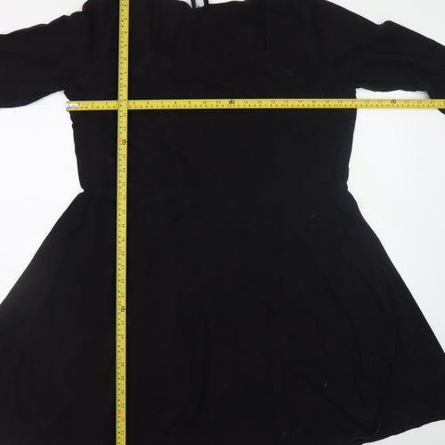 ASOS Women Black Size 14 Skater Dress Long Sleeve Square Neck