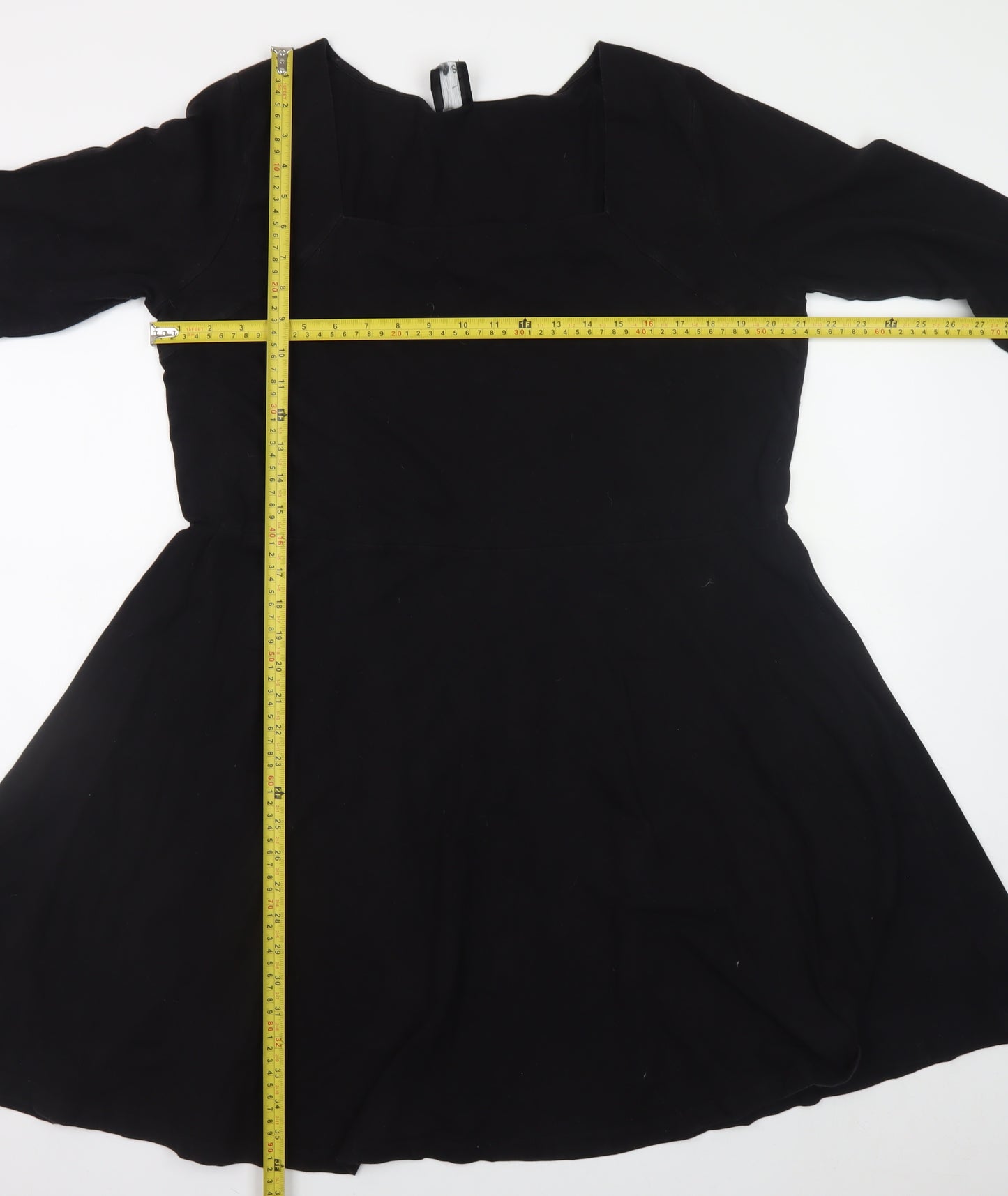 ASOS Women Black Size 14 Skater Dress Long Sleeve Square Neck