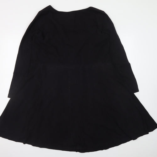 ASOS Women Black Size 14 Skater Dress Long Sleeve Square Neck