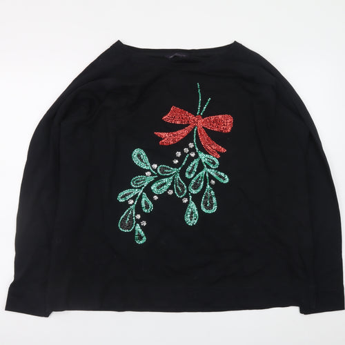 Marks and Spencer Women Black Size 22 Sequin Bow Christmas Sweatshirt