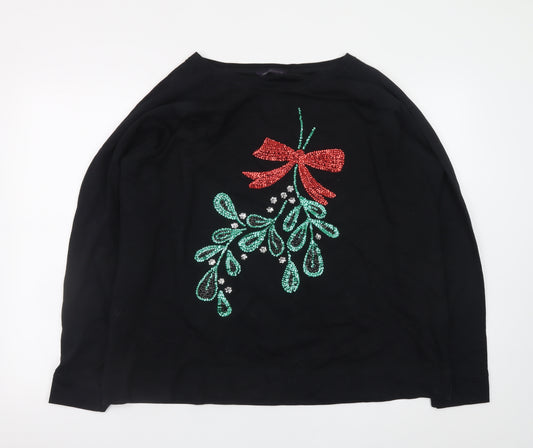 Marks and Spencer Women Black Size 22 Sequin Bow Christmas Sweatshirt